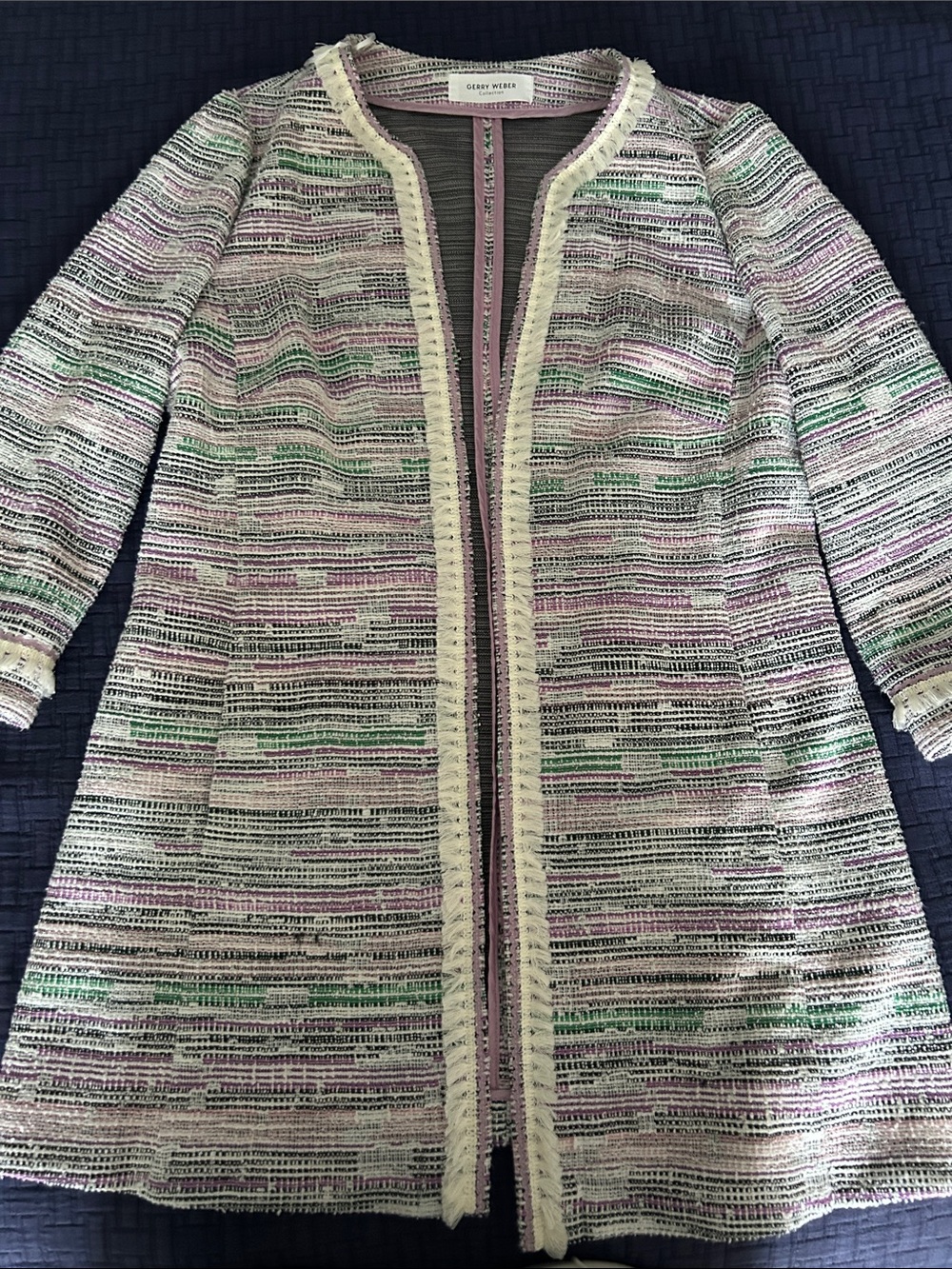 Gerry Weber Cream Tweed Longline Jacket with Pink & Green Accents